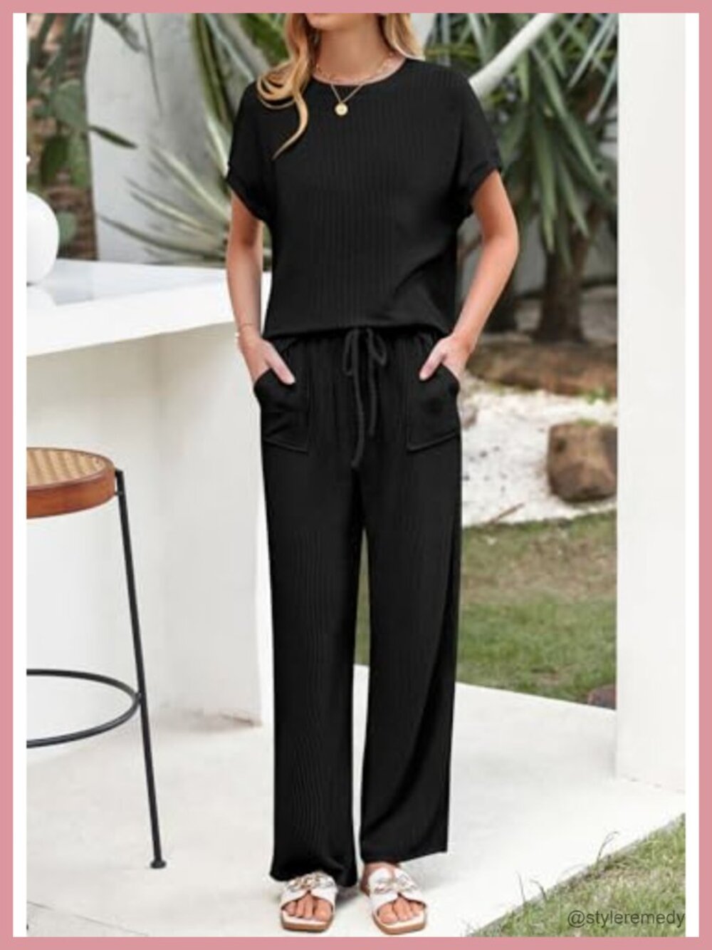 2 Piece Lounge Set for Women Ribbed Knit Tracksuit - Picture 4 of 6
